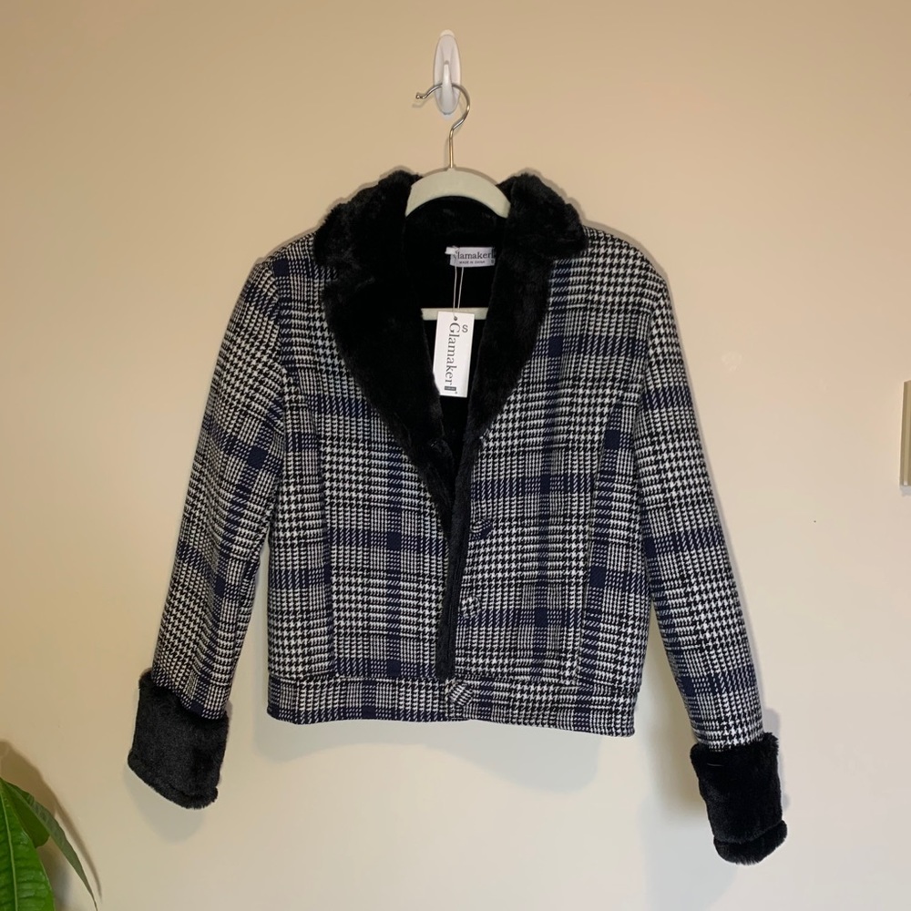 hounds tooth plaid bomber jacket